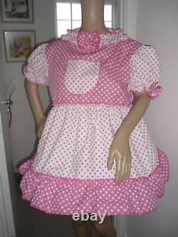 Pink White Spot Sissy Adult Baby Play Dress And Matching Panties & Cuffs