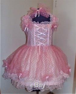 Polka Dot Tulle Pink Lolita Sissy Adult Baby Dress Aunt D