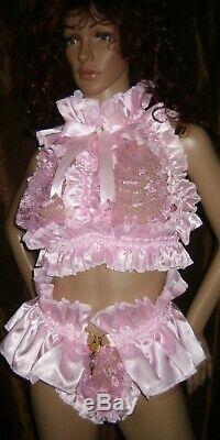 Prissy Sissy Maid Adult Baby CD/TV Lockable Slave Trap Lace Cup Bra & Padlock