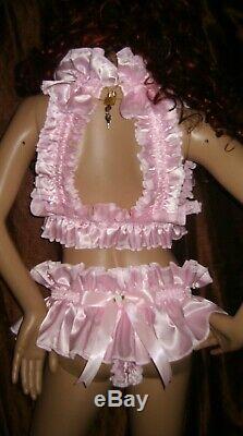 Prissy Sissy Maid Adult Baby CD/TV Lockable Slave Trap Lace Cup Bra & Padlock
