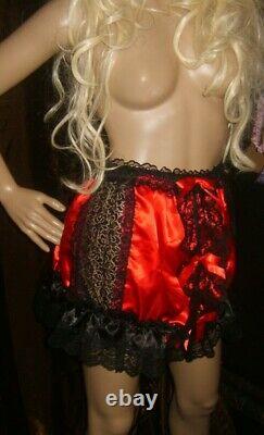 Prissy Sissy Maid Adult Baby CD/ TV Red Faux satin & Black Lace Full Panties