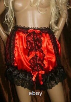 Prissy Sissy Maid Adult Baby CD/ TV Red Faux satin & Black Lace Full Panties