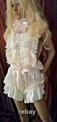 Prissy Sissy Maid Adult Baby CDTV Cream Lockable Strappy Playsuit & Padlock