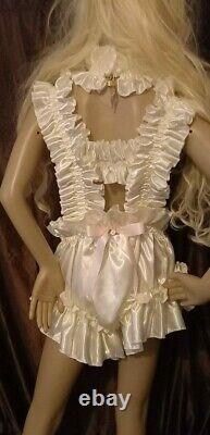 Prissy Sissy Maid Adult Baby CDTV Cream Lockable Strappy Playsuit & Padlock