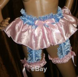 Prissy Sissy Maid Adult Baby Faux Satin 4 Strap Suspender Belt & 2 Garters