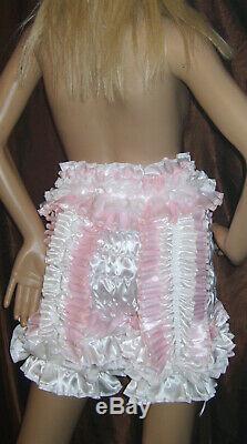 Prissy Sissy Maid Adult Baby Faux Satin Full Cut Suspender Panties & 2 Garters