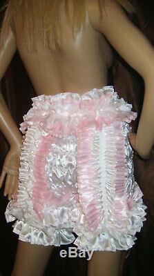 Prissy Sissy Maid Adult Baby Faux Satin Full Cut Suspender Panties & 2 Garters
