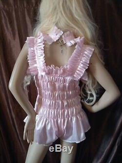 Prissy Sissy Maid Adult Baby Pink Elasticated Lockable Teddy Playsuit & Padlock