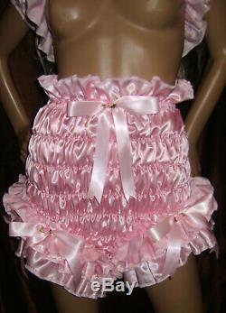 Prissy Sissy Maid Adult Baby Pink Faux Satin Stetchy Full Cut Panties