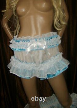 Prissy Sissy Maid Adult Turquoise & White Sheer Frilly Full Cut Panties
