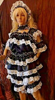 Prissy Sissy Maid CDTV Adult Baby Black & lace Lockable Teddy Playsuit & Padlock