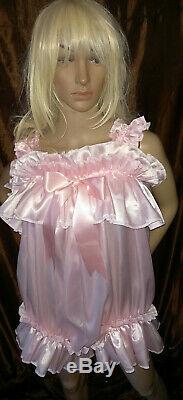 Prissy Sissy Maid CDTV Adult Baby Pink All in One Teddy Playsuit & Frilly Belt