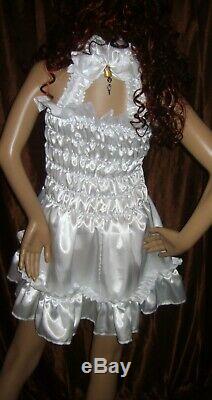 Prissy Sissy Maid CDTV Adult Baby White elasticated Lockable Dress & Padlock
