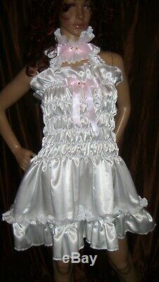 Prissy Sissy Maid CDTV Adult Baby White elasticated Lockable Dress & Padlock