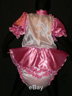 R61Adult Baby Sissy SATIN dress with sewn in diaper pantykleid & Spreizhose