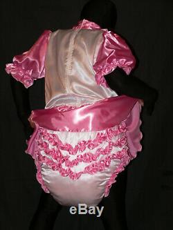 R61Adult Baby Sissy SATIN dress with sewn in diaper pantykleid & Spreizhose
