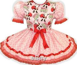 READY 2 WEAR Lacy Pink & Red Bow CHRISTMAS Adult Baby Sissy Girl Dress LEANNE
