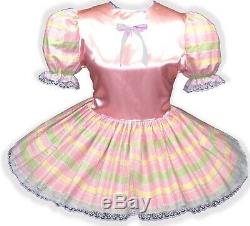 READY 2 WEAR PINK Satin Plaid Bows Adult Baby Sissy Little Girl Dress LEANNE
