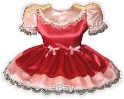 Ruthie Custom Fit Red & Pink SATIN Adult LG Baby Sissy Dress LEANNE