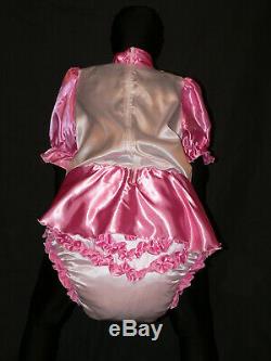 S13Adult Baby Sissy SATIN dress with sewn in diaper pantykleid & Spreizhose