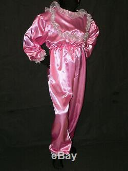 S56ADULT BABY Sissy Overall Satin onepice with frills