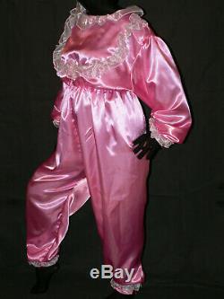 S56ADULT BABY Sissy Overall Satin onepice with frills