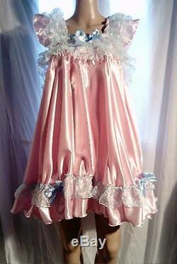SALE All size £55 Adult Baby Sissy satin Frilly Short Dress Cross cosplay fancy