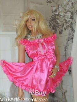 SIAN RAVELLE UNIQUE Pink Satin Sissy Frilly Adult Baby Doll Dress Lined Knickers