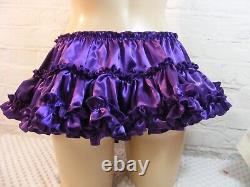 SISSY ADULT BABY SEXY FANCY DRESS purple SATIN MICRO MINI FRILLY SKIRT 9LONG