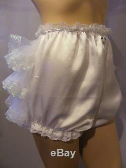 SISSY ADULT BABY WHITE SATIN DIAPER COVER PANTIES OPT WithPROOF / LOCKING ABDL
