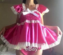 Sale ALL Sizes £95 ABDL Adult Baby Sissy Short Romper Dress Pink Satin Chiffon