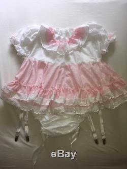 Sale ALL Sizes £95 ABDL Adult Baby Sissy Short Romper Dress in Pink & White