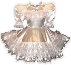 Savannah Custom Fit WHITE SATIN RUFFLES Adult LG Baby Sissy Dress LEANNE
