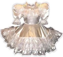 Savannah Custom Fit White Satin Ruffles Adult Baby Sissy Dress by Leanne's