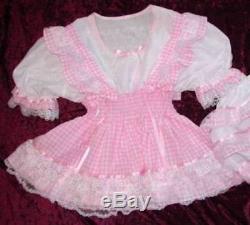 Schoolgirl Aqua Lacy Gingham Sissy Lolita Adult Baby Dress Aunt D