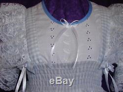 Schoolgirl Blue Lacy Gingham Sissy Lolita Adult Baby Dress Aunt D