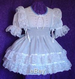 Schoolgirl Pink Lacy Gingham Sissy Lolita Adult Baby Dress Aunt D
