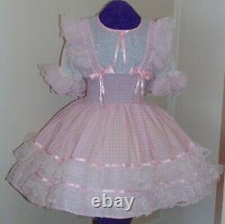 Schoolgirl Yellow Lacy Gingham Sissy Lolita Adult Baby Dress Aunt D