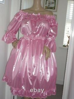 Sexy Sissy Slippy Shimmering Pink Off Shoulder Dress Adult Baby Cdtv Handmade