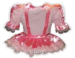 Sherri Custom Fit PINK Satin Gingham BABYDOLL Adult LG Baby Sissy Dress LEANNE