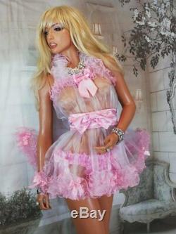Sian Ravelle LUXURY PINK SHEER WHITE SISSY FRILLY ADULT BABY DOLL NIGHT DRESS