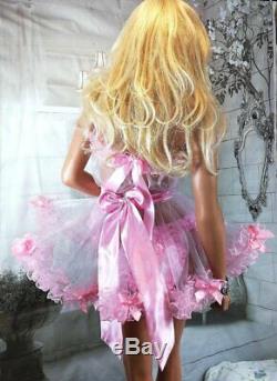 Sian Ravelle LUXURY PINK SHEER WHITE SISSY FRILLY ADULT BABY DOLL NIGHT DRESS