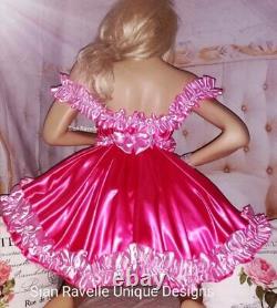 Sian Ravelle LUXURY Pink Satin Sexy Frilly Sissy Adult Baby Doll Dress Knickers