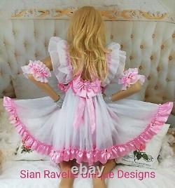 Sian Ravelle LUXURY Pink Satin White Chiffon Sissy Maid Adult Baby Doll Dress