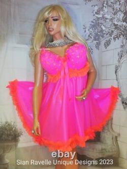 Sian Ravelle LUXURY Pink Tangerine Shimmer Sissy Baby Doll Dress Knickers Set