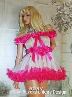 Sian Ravelle LUXURY Pink White Sheer Sissy Adult Baby Doll Dress Knickers Set