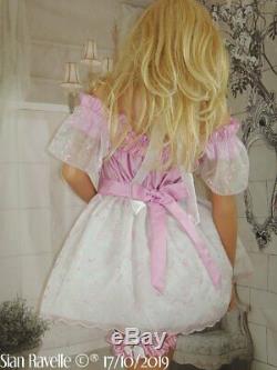 Sian Ravelle LUXURY Pink White Sissy Adult Baby Doll Dress Garters & Choker Set