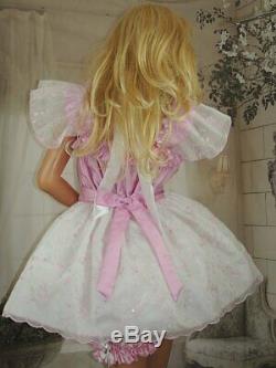 Sian Ravelle LUXURY Pink White Sissy Adult Baby Doll Dress Garters & Choker Set