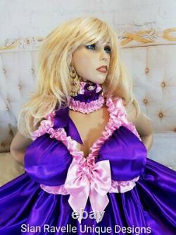 Sian Ravelle LUXURY Purple Pink Satin Sissy Maid Adult Baby Dress Knickers Set