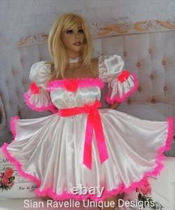 Sian Ravelle LUXURY Satin Cream Pink Sissy Adult Baby Doll Dress Knickers Set